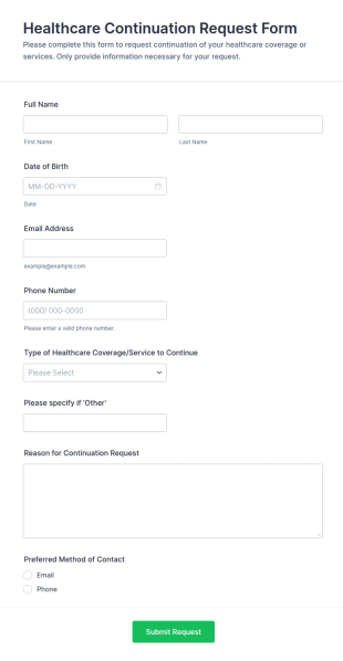 Healthcare Continuation Request Form Template