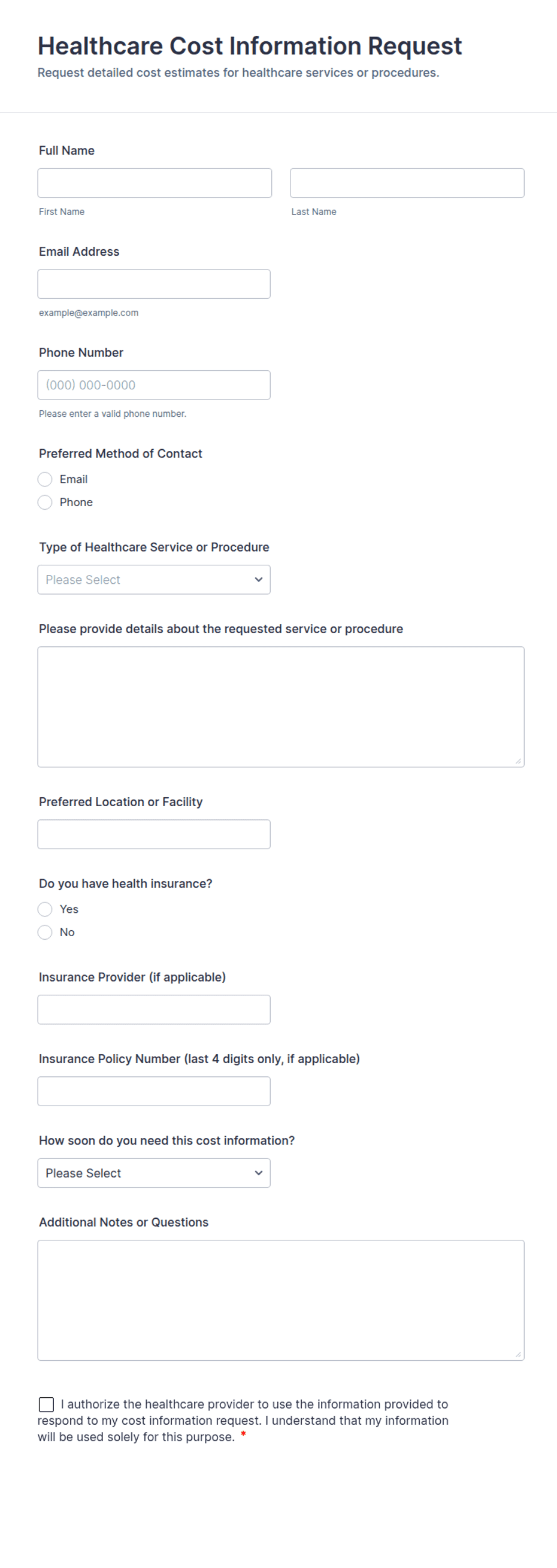 Healthcare Cost Information Request Form Template | Jotform