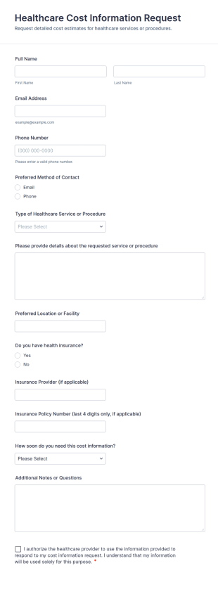 Healthcare Cost Information Request Form Template
