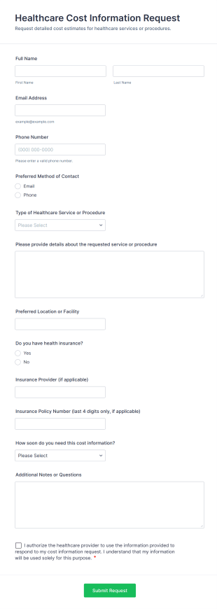 Healthcare Cost Information Request Form Template