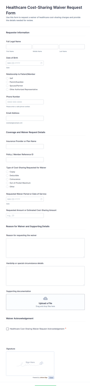 Healthcare Cost Sharing Waiver Request Form Template