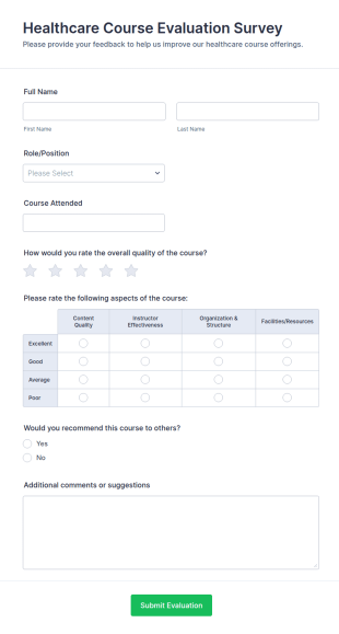 Healthcare Course Evaluation Survey Form Template