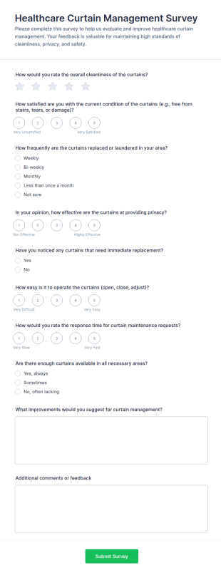 Healthcare Curtain Management Survey Form Template