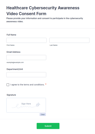 Healthcare Cybersecurity Awareness Video Consent Form Template