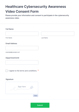 Healthcare Cybersecurity Awareness Video Consent Form Template
