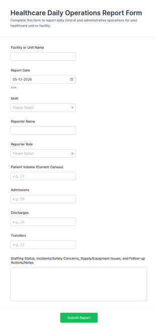 Healthcare Daily Operations Report Form Template