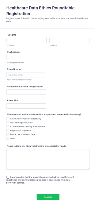 Healthcare Data Ethics Roundtable Registration Form Template