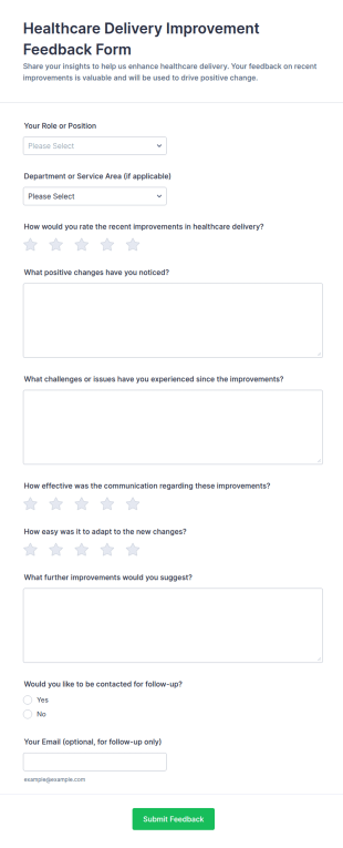 Healthcare Delivery Improvement Feedback Form Template