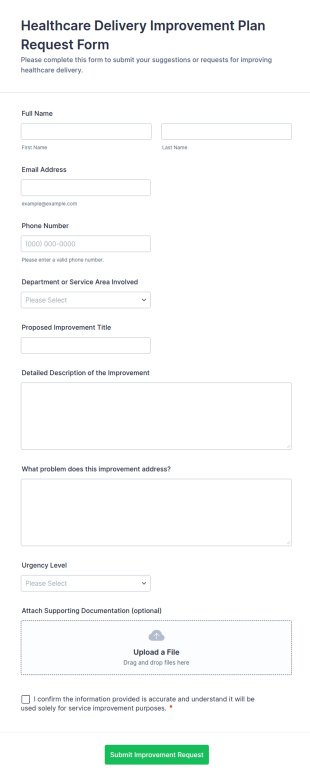 Healthcare Delivery Improvement Plan Request Form Template