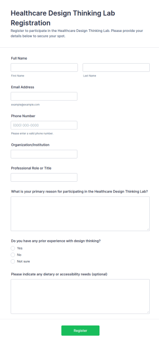 Healthcare Design Thinking Lab Registration Form Template