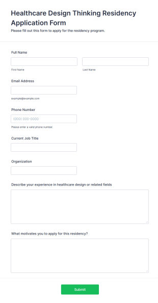 Healthcare Design Thinking Residency Application Form Form Template