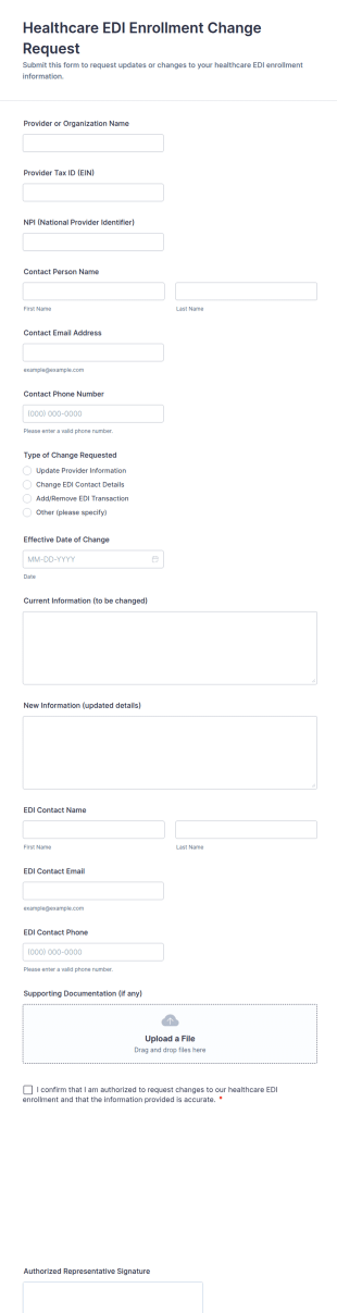 Healthcare EDI Enrollment Change Request Form Template