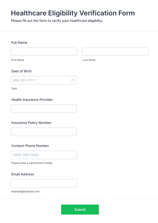 Healthcare Eligibility Verification Form Form Template