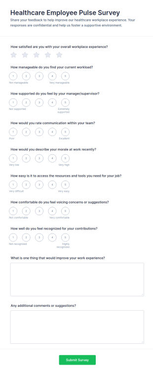 Healthcare Employee Pulse Survey Form Template