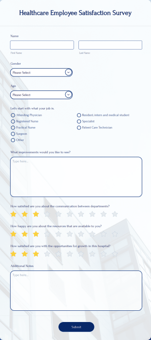 Healthcare Employee Satisfaction Survey Form Template