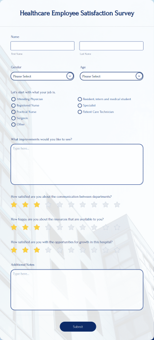 Healthcare Employee Satisfaction Survey Form Template