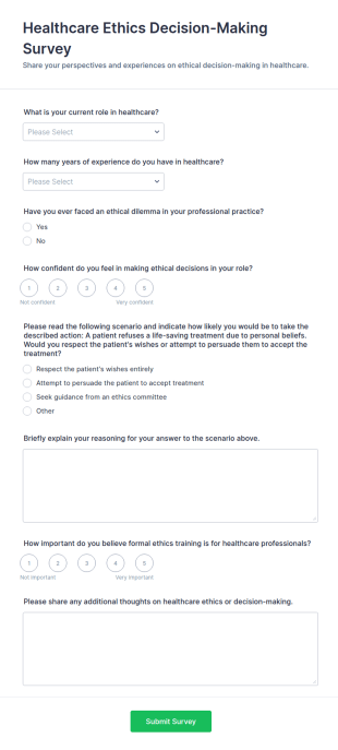 Healthcare Ethics Decision Making Survey Form Template