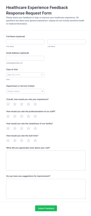 Healthcare Experience Feedback Response Request Form Template
