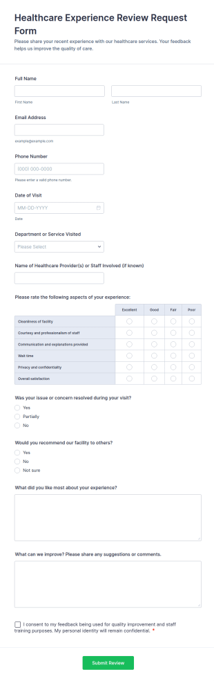 Healthcare Experience Review Request Form Template