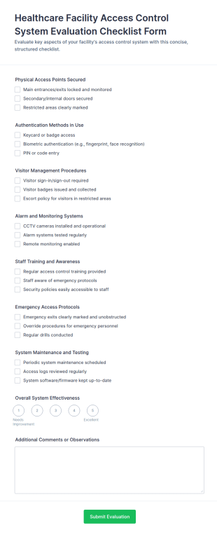 Healthcare Facility Access Control System Evaluation Checklist Form Template