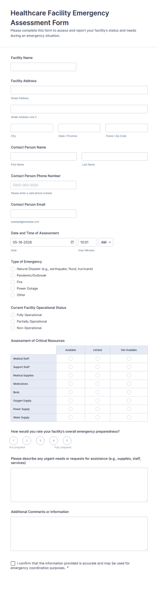 Healthcare Facility Emergency Assessment Form Template
