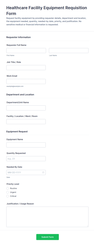 Healthcare Facility Equipment Requisition Form Template