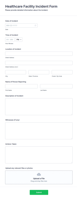 Healthcare Facility Incident Form Template