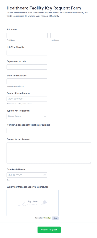 Healthcare Facility Key Request Form Template
