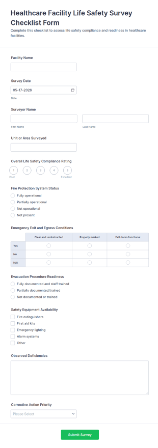 Healthcare Facility Life Safety Checklist Form Template