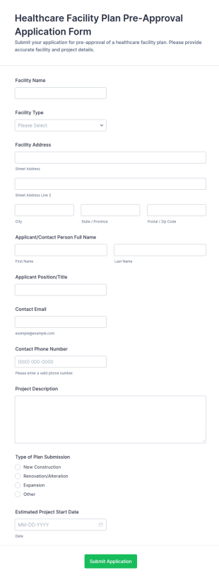 Healthcare Facility Plan Pre Approval Application Form Template