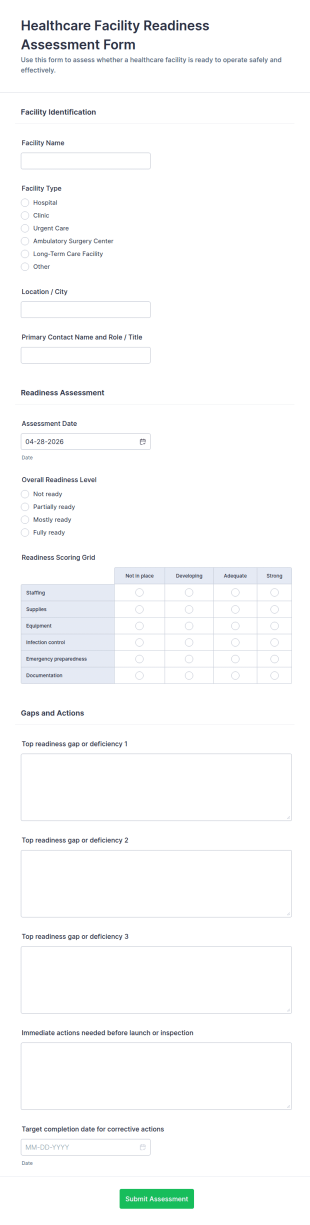 Healthcare Facility Readiness Assessment Form Template
