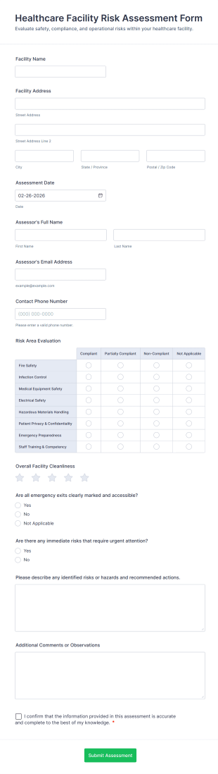 Healthcare Facility Risk Assessment Form Template