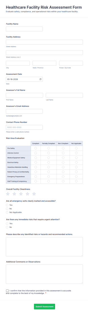Healthcare Facility Risk Assessment Form Template