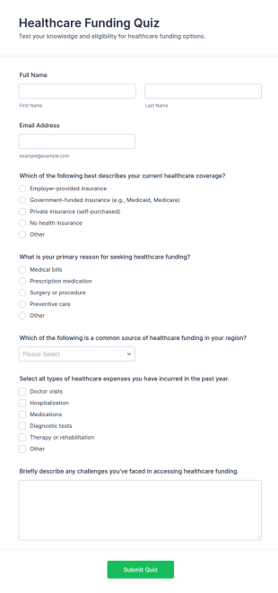 Healthcare Funding Quiz Form Template