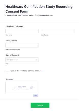 Healthcare Gamification Study Recording Consent Form Template