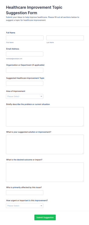 Healthcare Improvement Topic Suggestion Form Template