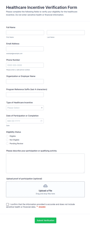 Healthcare Incentive Verification Form Template