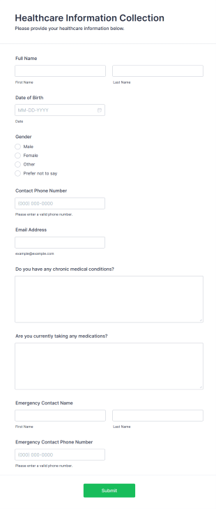 Healthcare Information Collection Form Form Template