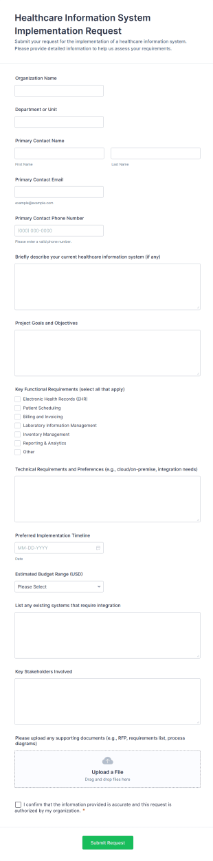 Healthcare Information System Implementation Request Form Template