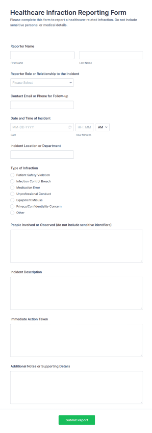 Healthcare Infraction Reporting Form Template