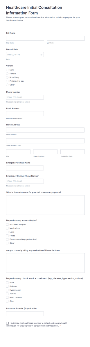 Healthcare Initial Consultation Information Form Template