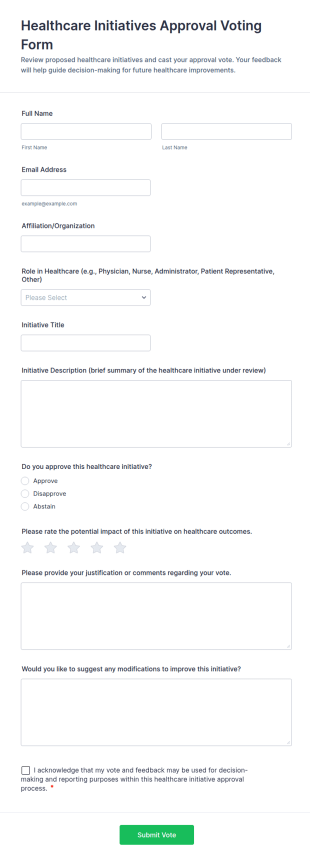 Healthcare Initiatives Approval Voting Form Template