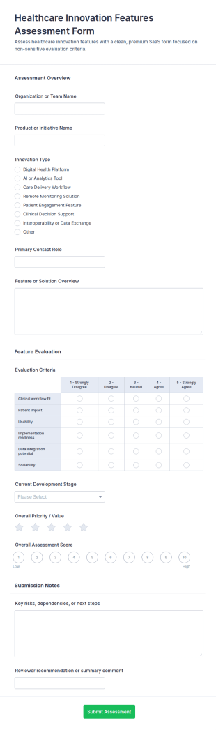 Healthcare Innovation Features Assessment Form Template