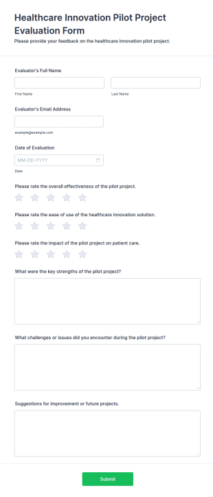 Healthcare Innovation Pilot Project Evaluation Form Template