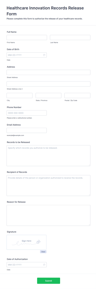 Healthcare Innovation Records Release Form Template