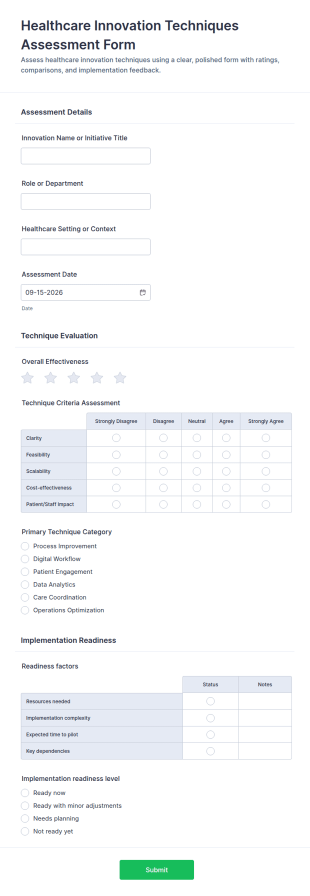 Healthcare Innovation Techniques Assessment Form Template