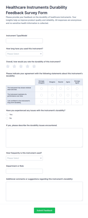 Healthcare Instruments Durability Feedback Survey Form Template