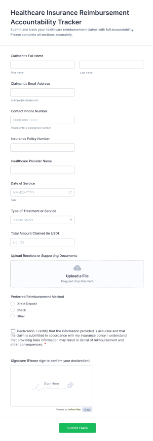 Healthcare Insurance Reimbursement Accountability Tracker Form Template