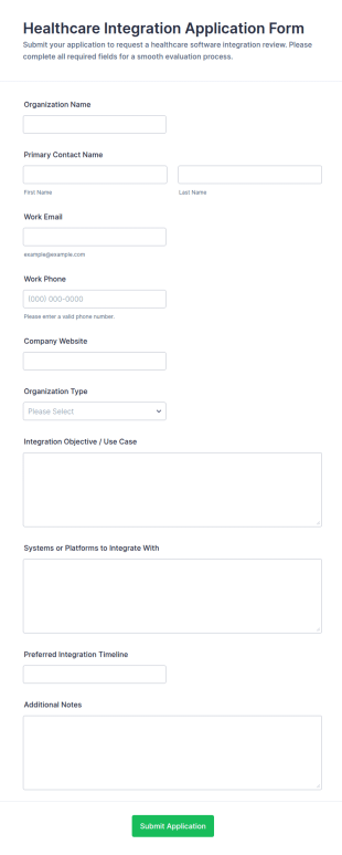 Healthcare Integration Application Form Template