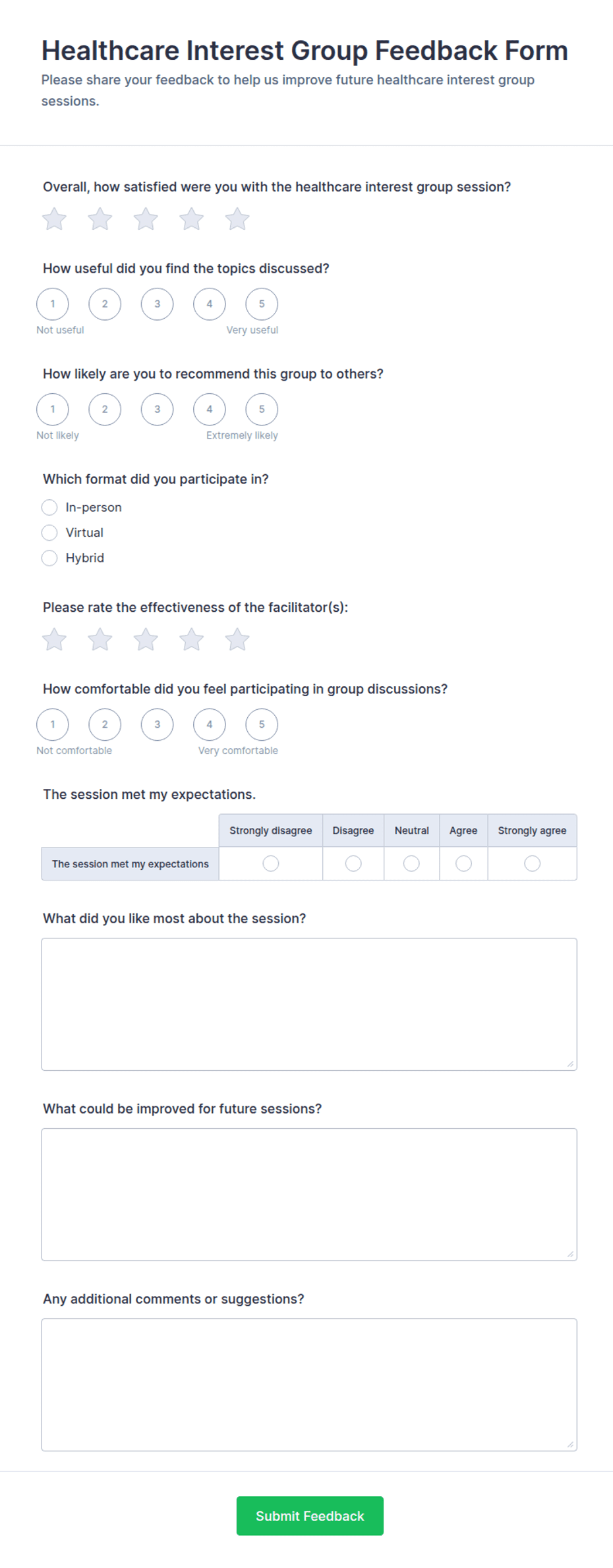 Healthcare Interest Group Feedback Form Template | Jotform
